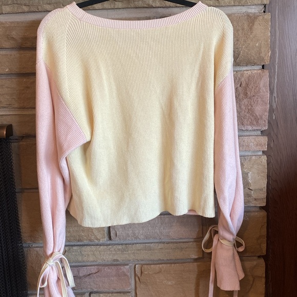 Margaret O'Leary Yellow/Pale Orange Sleeve Tie Sweater - Picture 4 of 6